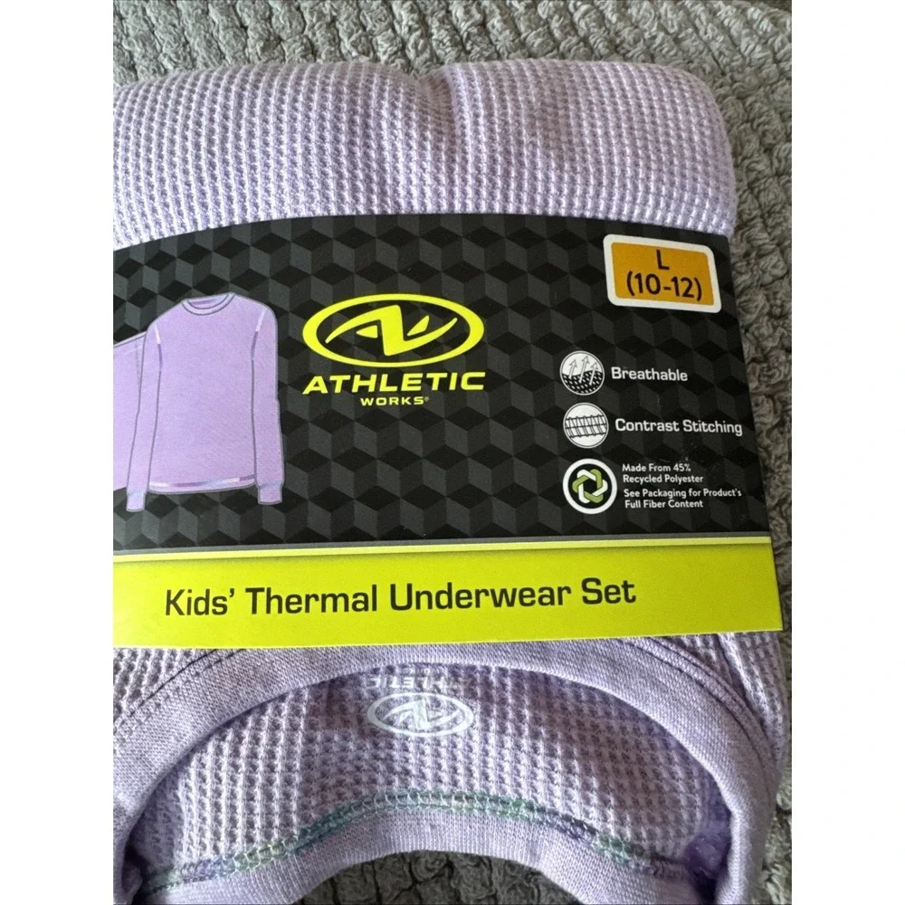 2 Athletic Works Girls Thermal Underwear Sets SIZE Lg (10-12) Pink/purple